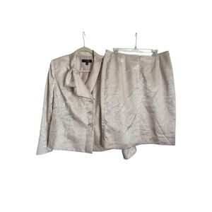 VTG Women Sz14 Brocade Le Suit Skirt Suit Ivory Bow Lined Luxury Old Money Chic